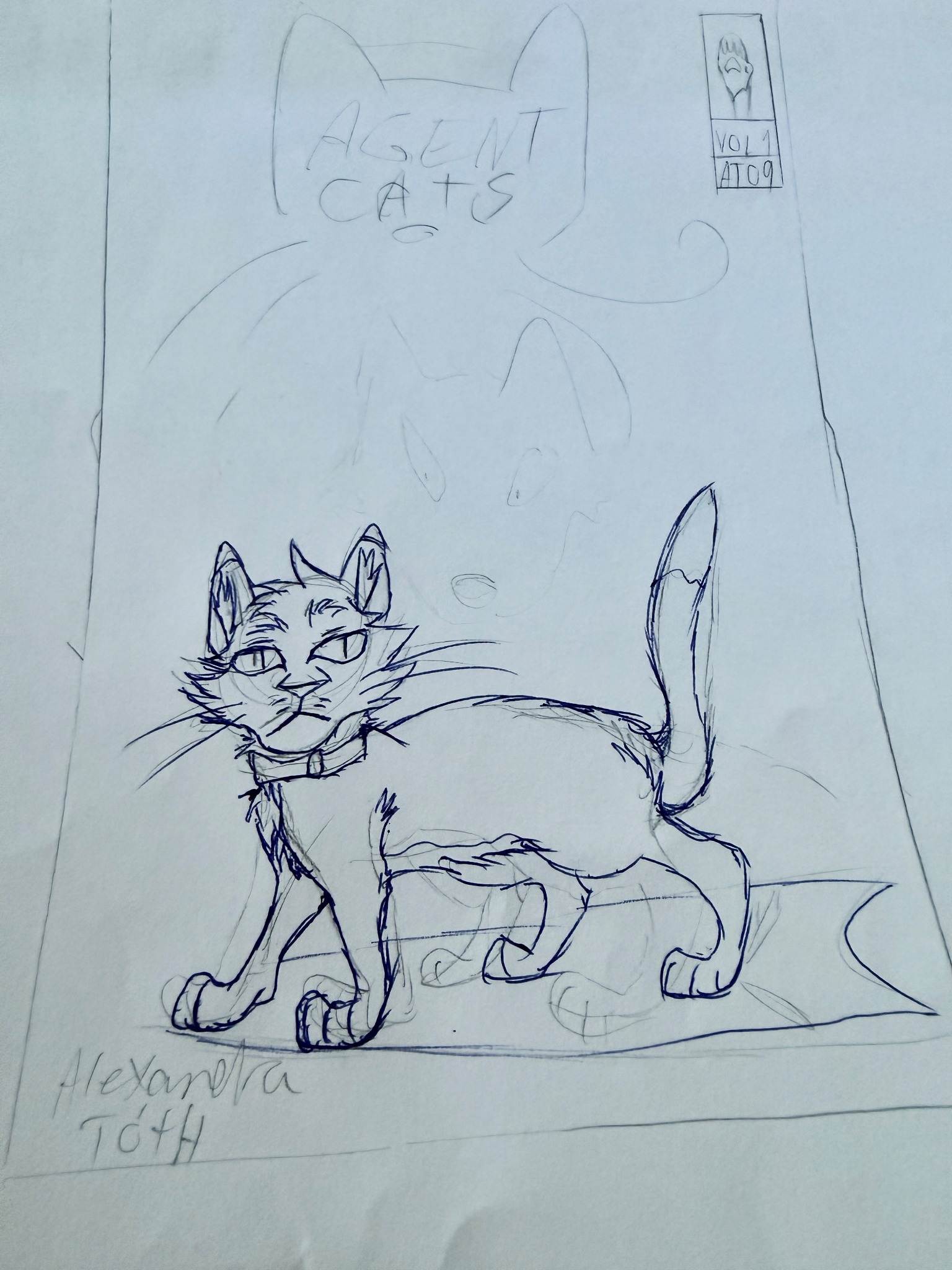 Concept sketch of a cat character for the Agent Cats series